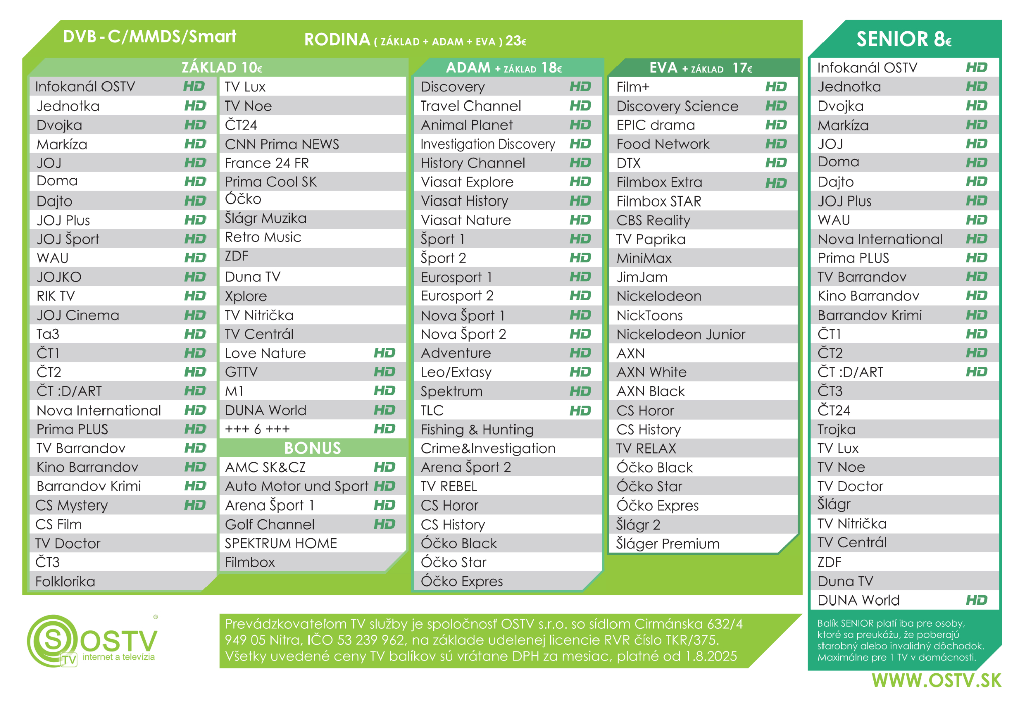 TV pricing packages OSTV